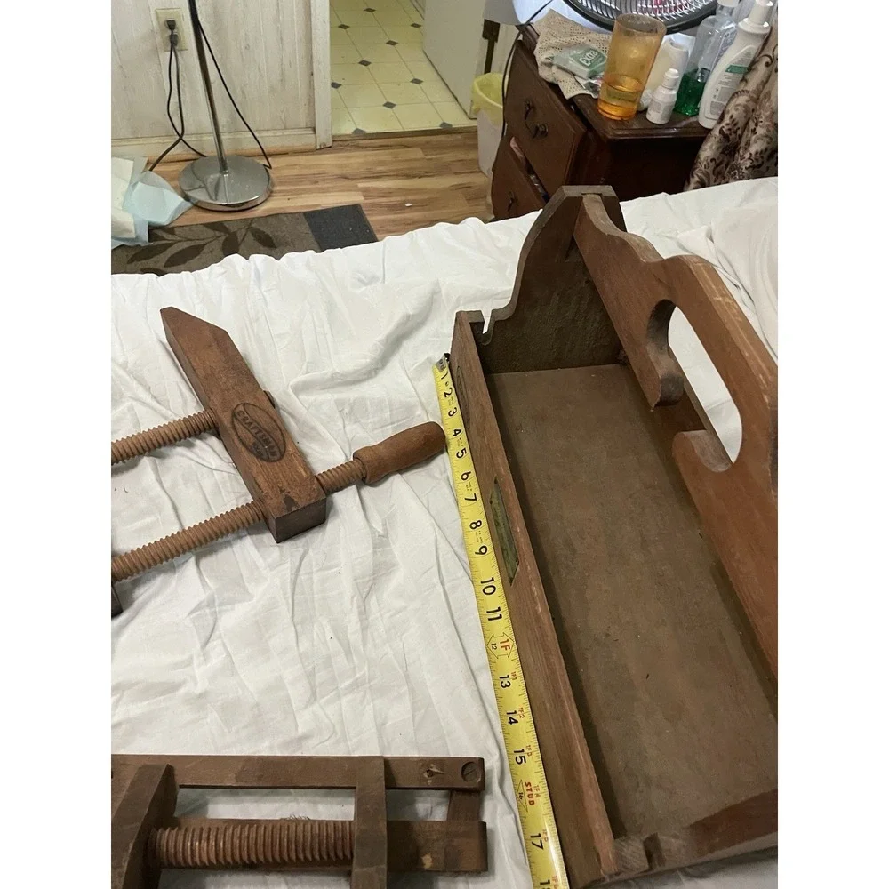 Vintage Wood Clamp, Sears Craftsman Lot Of 2 With Wooden‎ Tool Carrier